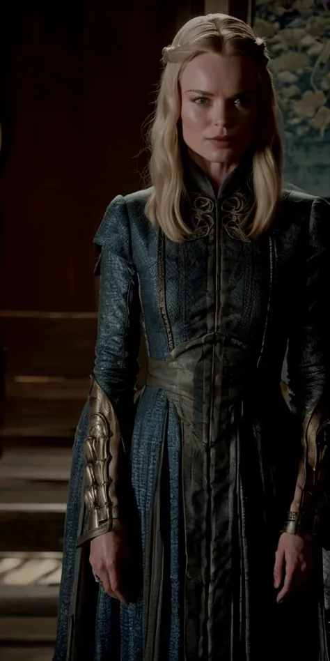 game of thrones, Kate Bosworth, wearing Biomechanical Ming Dynasty Rayon fluorescent Midi dress, perched on a cloud