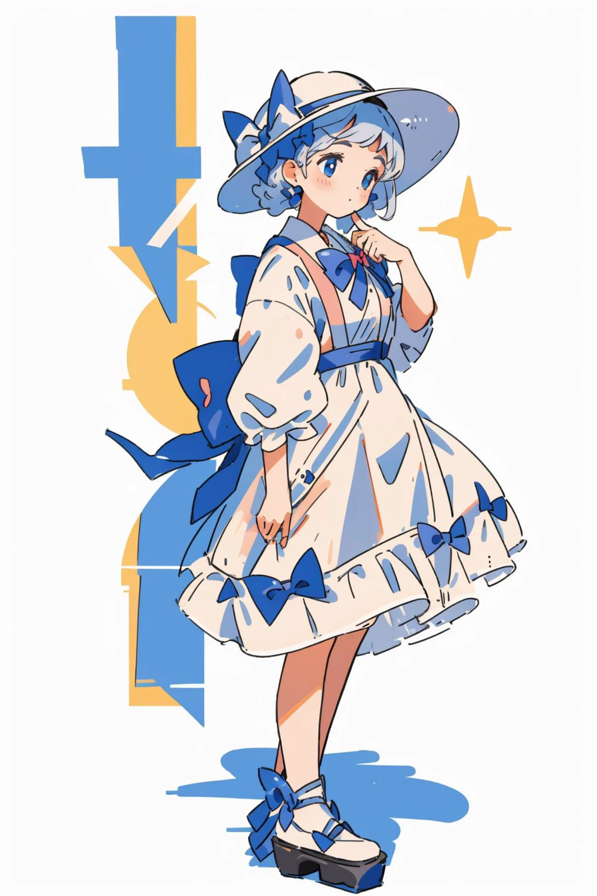 <lora:chahua_V1_bianping09HF:0.4>, 1girl, white dress, (bow:1.5), (bow, stoop), (say apologize), sun hat, full body, from front, simple background, pure white background,
<lora:Keith_Haring:0.6>