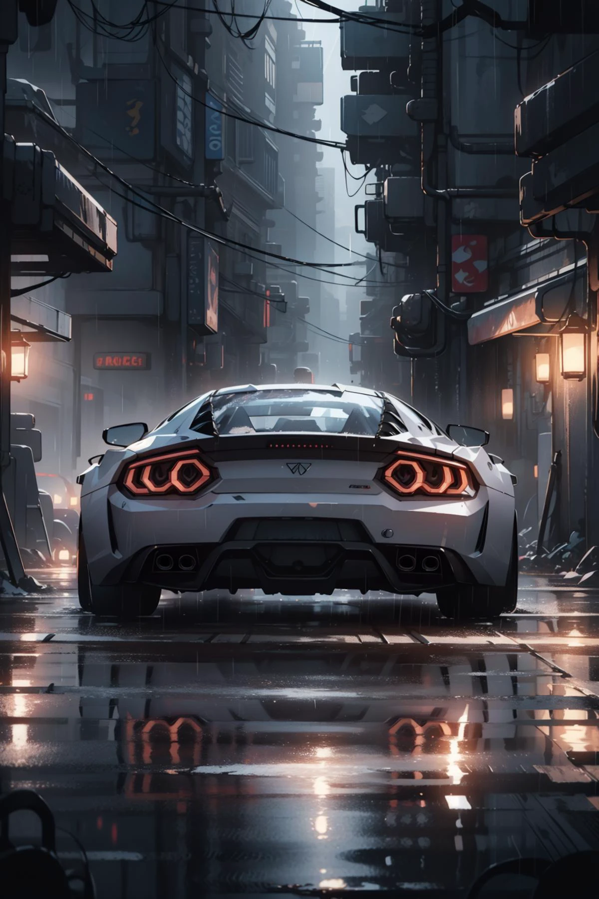 photorealistic, best quality, masterpiece, highly detailed, ultra-detailed, a futuristic sports car in a cyberpunk city at night with neon lights and rain. by josan gonzalez splash art graphic design color scheme minimalism ultra realistic unreal engine 5 hd 8k resolution trending on deviantart pinterest dslr highly rendered 4K imax hyperrealistic full colour cinematic, metal, top tier, extravagant, 8k, unity wallpaper, unreal engine 5, ray tracing, 8k, depth of field, octane render, intricate details, elegant, tone mapping, hyper focus, sheen