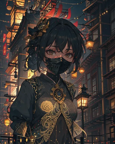 (high quality, best quality, 4k, 2k, (intricate:1.1), (high detail:1.3)), ninja girl, in temple, cinematic lights, wearing mask