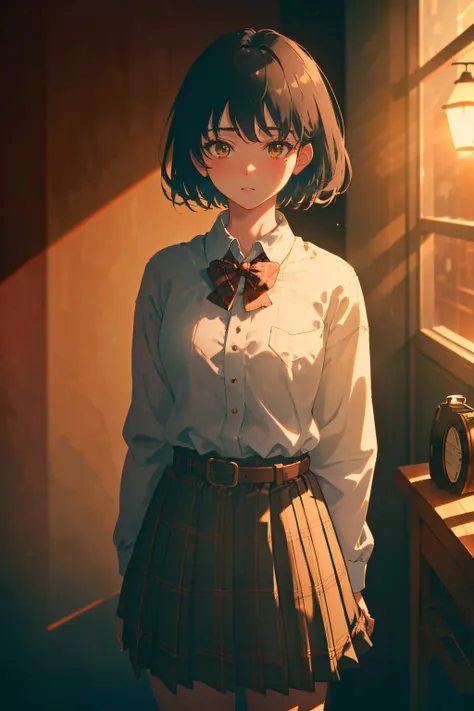 wearing a potionbelt, pleated plaid skirt, ((masterpiece, best quality, high quality, detailed)), (perfect lighting, shadows), (8k high definition), insanely detailed, intricate, analog style, (skin texture), (film grain:1.3), (warm hue, warm tone), realistic <lora:epiNoiseoffset_v2:1>
