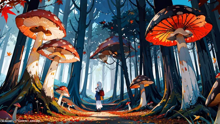 "the final Sky, Glistening", scenery, diverse location design, a crowded, moist Gambian mushroom forest, autumn color palette <lora:greatm8_768_e8:0.1> <lora:nenenejiStyleThick_nenenejiV1:0.2> <lora:suizilla_e8:0.2>