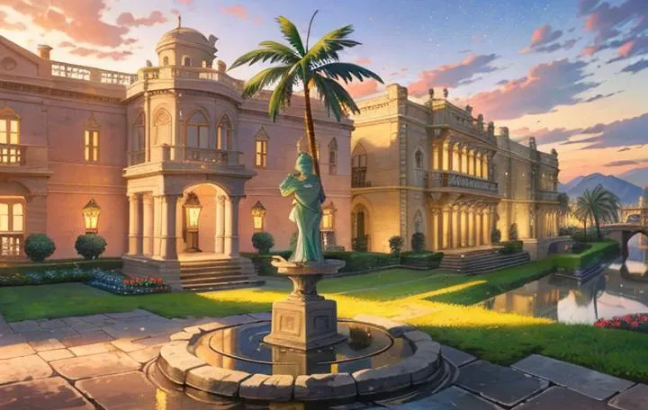 ((((masterpiece)))),((((perfect lines)))),(high quality), ((((luxury house)))),((((light)))), ((((vast courtyard)))),(((dvarchmodern))),(((dvarchvictorian))),(((Extravagan))),(((Gold))),(((underwater lights))),(((Palace))),best quality,(((gold street light))),((((Mansion)))),(((Bright))),(((pillar))),((((Building as a whole)))),(((fountain))),((((Mansion)))),,(((modern style))),mountain, (((palm tree))),(((statue))), (((palm tree))),(((fountain))),(((stone road))),(((rare buildings))),(((farm))),(((flowers))),(((Panorama))),plant,(((aerial shot))),((((villa)))),(((outskirts))),((((patio)))),((((garden)))),(((palm tree))),(((splendid,)))(( marble)),(((Telephoto))),scenery,((no humans)), reflection,gold street light,outdoors, house,building, (((grassland))), nature, bench,((road)), beach,((lamppost)), reflective water, (((drone photography))), no humans, scenery, building, outdoors, chair, reflection, table,((((light)))),