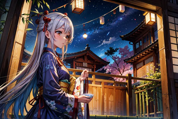 ((best quality, masterpiece, absurbres)) Tanabata Dreams, Bamboo Wishes, Cultural Traditions, Festive Colors, Harmonious Celebrations