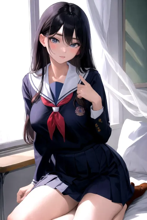 (masterpiece:1.2, best quality), milf, long hair, day, korean school uniform,