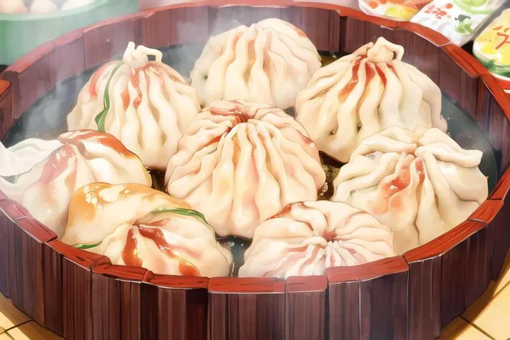 (best quality:1.4), anime, solo, (A girl in supermarket gyoza dumplings jiaozi:1.1)
