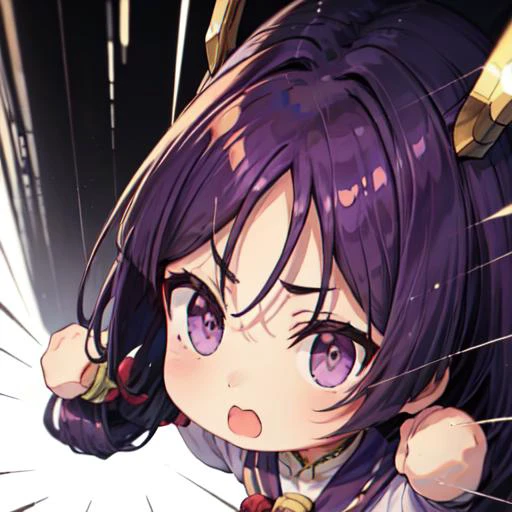masterpiece,best quality,1girl,Raikou,long hair,purple hair,chibi,tiemie,<lora:CHAR-FGO-Raikou_Hard:0.5>,<lora:Style-(chibi,tiemie,)-meme:1>,