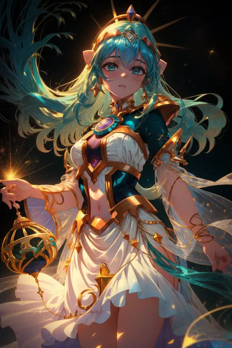 1girl, (designed by Rosalba Carriera:0.9) , fantasy Vector Art, Rule of Thirds, zoomed out of a Metallic Wavy ("The Gift of the Magi":1.3) , in a World of Warcraft setting from inside of a Shimmering Guesthouse, deep green roots and hillside, Stars in the sky, Bokeh, Simple illustration, Depressing, Suprematism, dramatic lighting, 50mm, Provia, Black and Gold, sloppy strokes, dslr, absurdres, womanly
