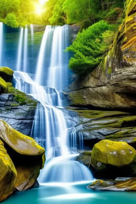 a photo of nature background, waterfalls, realistic.