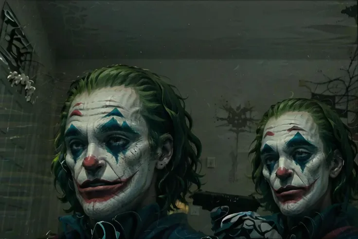 Negan and Joker embraced side by side in a post-apocalyptic scenario