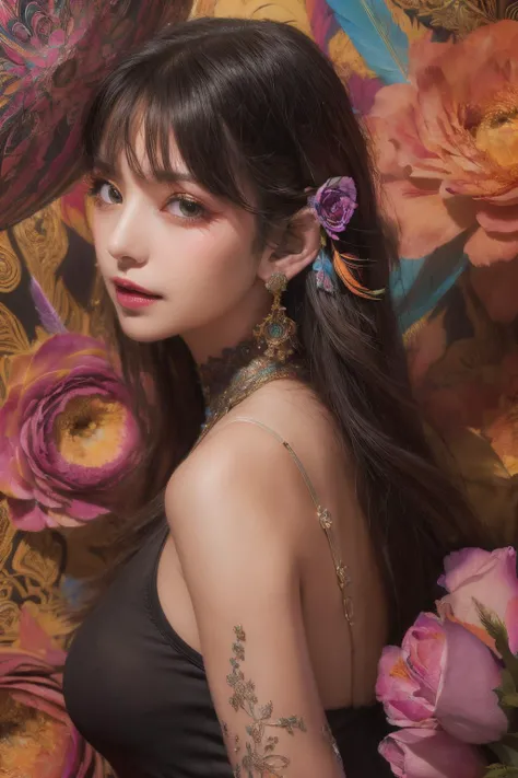 sanachan, (masterpiece, top quality, best quality, official art, beautiful and aesthetic:1.2), (1girl:1.3), extremely detailed,(fractal art:1.1),(colorful:1.1)(flowers:1.3),highest detailed,(zentangle:1.2), (dynamic pose), (abstract background:1.3), (many colors:1.4), ,(earrings), (feathers:1.5),hll,pantyhose,
<lora:hll_20230617094651:0.3> <lora:add_detail:0.5>