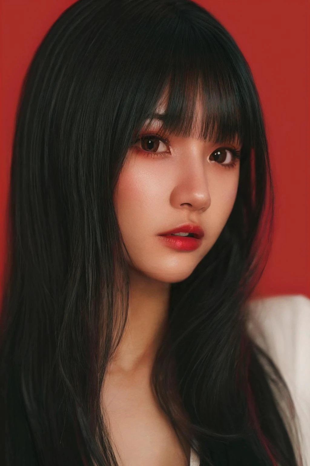 a 20 yo woman,long hair,dark theme, soothing tones, muted colors, high contrast, (natural skin texture, hyperrealism, soft light, sharp),red background,simple background,
<lora:add_detail:0.4>