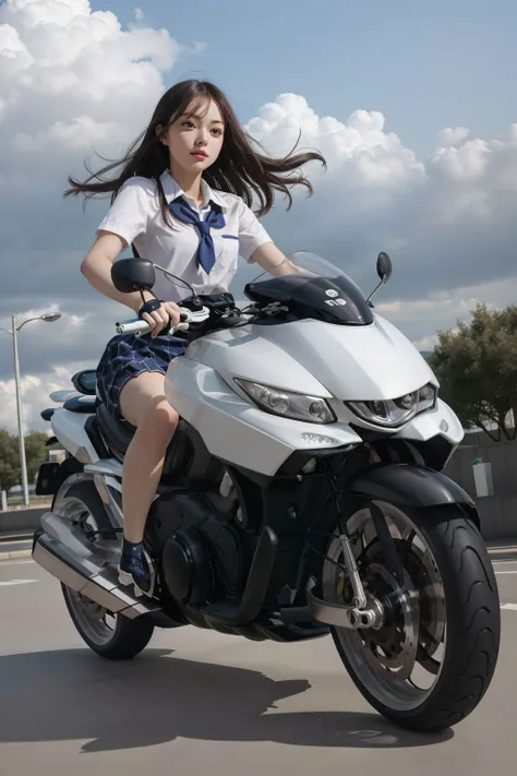 1girl , <lyco:G-STRIDER_v10:1>, riding on a G-STRIDER,school uniform,, (masterpiece, best quality, high quality, highres, ultra-detailed),