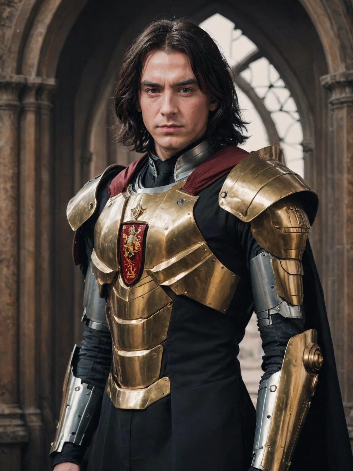 a young severus snape wearing a gryffindor uniform shaped like a futuristic mecha armor, black robe, gryffindor emblem, scifi armor mecha suit, digital painting, pale skin,highly detailed face, black hair, dark background,warm colors, RAW candid cinema,16mm,color graded portra 400 film,remarkable color,ultra realistic, captured on a (Nikon D850) <lora:harry_potter_v1:1> <lora:aesthetic_anime_v1s:1>