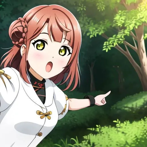 masterpiece, best quality, highres, absurdres,
<lora:AyumuaUehara_Mistoon_Locon_CulturedDiffusion:0.5>, 1girl, solo, pink hair, hair ornament, yellow eyes, single side bun, pointing back, :o, two soyjaks pointing (meme), upper body, looking at viewer, open mouth, rabbit