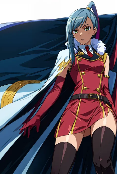 masterpiece, best quality, solo, (detailed eyes:0.9), (detailed lighting, depth of field:0.9), thighhighs, elbow gloves, skirt, long hair, boots, ponytail, zettai ryouiki, thigh boots, cape,
<lora:Villetta-000007:0.6>