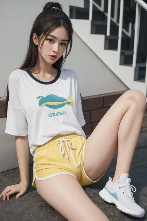 <lora:dolphin_shorts_v0.1:1>
1girl, dolphin shorts, yellow shorts, sitting, sneakers,, masterpiece, best quality, highly detailed, masterpiece, best quality,incredibly absurdres, 1girl,