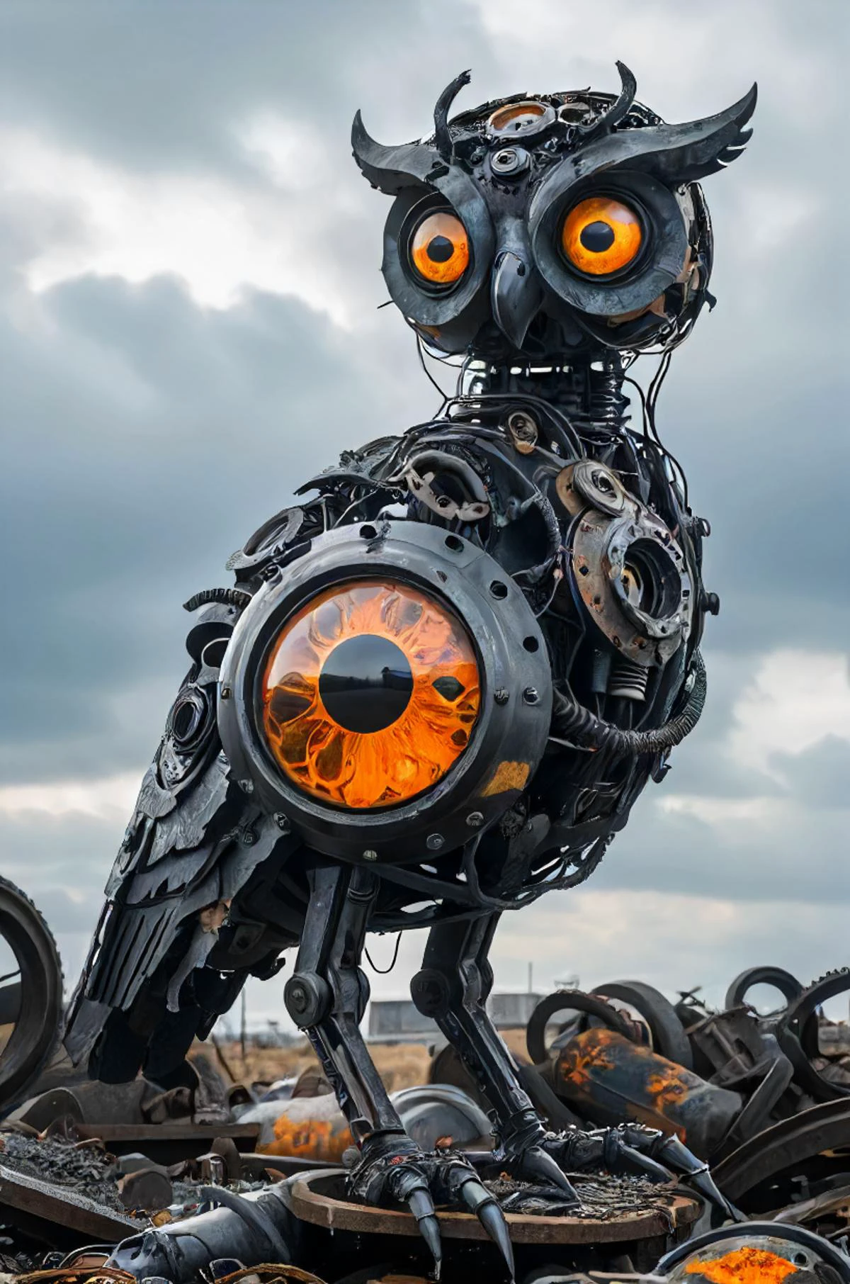 the sad world inside a glowing orange broken mechanical demonic neon eye colliding in an illusive circuit geared cloud rector (crying:1.2) quicksilver tears swimming in a stream of capatisators ( mourning a dying star:1.3) (looking into the sky:1.2) <lora:TQ_-_Animals_Made_Of_Ruins:0.8>