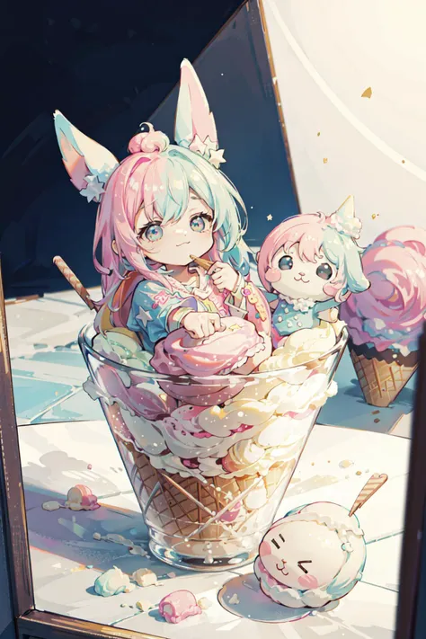 ((best quality, masterpiece, absurbres)), Happy, Kidcore, kawaiicore, fairykei, ((Ice Cream)) <lora:GelatoStyle:0.4> GelatoStyle, Black