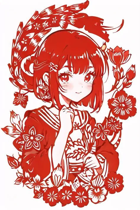 papercutcd, 1girl, cute face, white background, <lyco:papercutcd-000006:1>