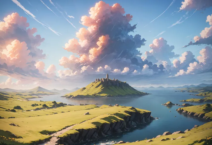 best quality anime of a beautiful irish landscape