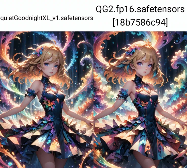 (best quality, masterpiece, colorful, highest detailed) (anime), 1girl wearing a dress made of fractals surrounded by a magical swirling aura
