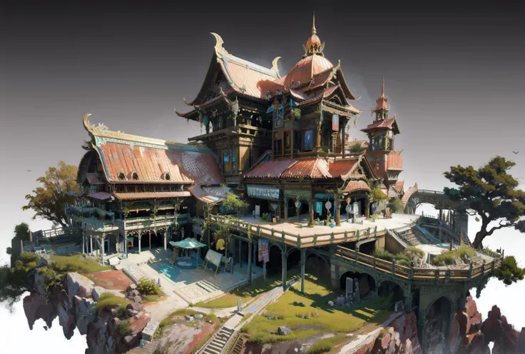 (masterpiece:1.2), best quality, masterpiece, highres, original, extremely detailed wallpaper, perfect lighting, CG,realism,oil painting,unreal engine,concept art,ruined,architecture, east_asian_architecture, scenery, building, tree, potted_plant, plant, no_humans, <lora:sandiese:0.8>