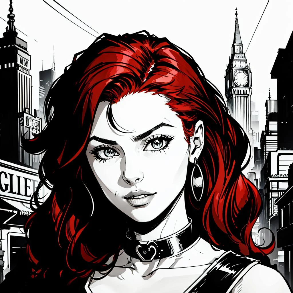 portrait, pretty woman, red hair, wild hair, <lora:Immoral_City-10:0.5>, Sin_City_Style, monochrome, detailed, (prettyeyes:0.75), sharp, HD, HDR