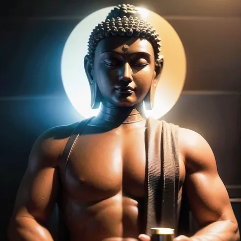 giant buddha statue meditating, 1male, (light disk behind head:1.5), (cyberpunk background:1.5), cinematic, octane render, <lora:zyd232_BuddhaStatue_v1.1:0.8>, (photorealistic:1.4), (best quality:1.0), (ultra highres:1.0), 8k, RAW photo, (masterpiece:0.2), ultra-detailed