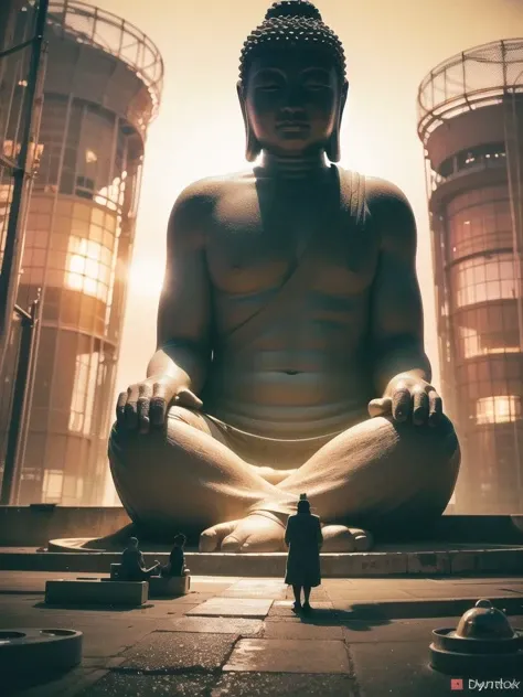 (giant tall buddha statue front meditating far away:1.2, <lora:zyd232_BuddhaStatue_v1.1:0.5>), (cyberpunk background:1.5), (photorealistic:1.4), (best quality:1.0), (ultra highres:1.0), 8k, RAW photo, (masterpiece:0.2), ultra-detailed, (crowd from behind:1),