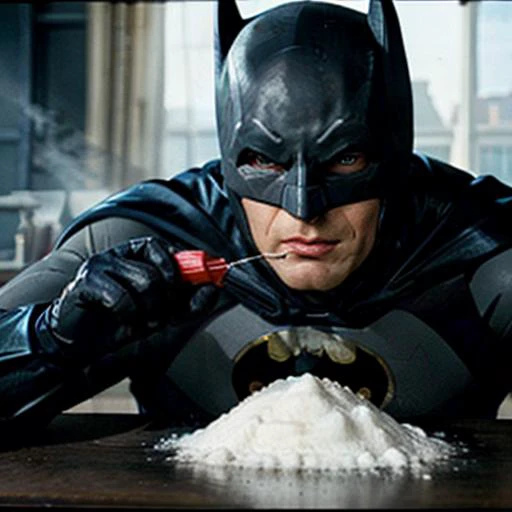 Batman snorting cocaine with ice cube