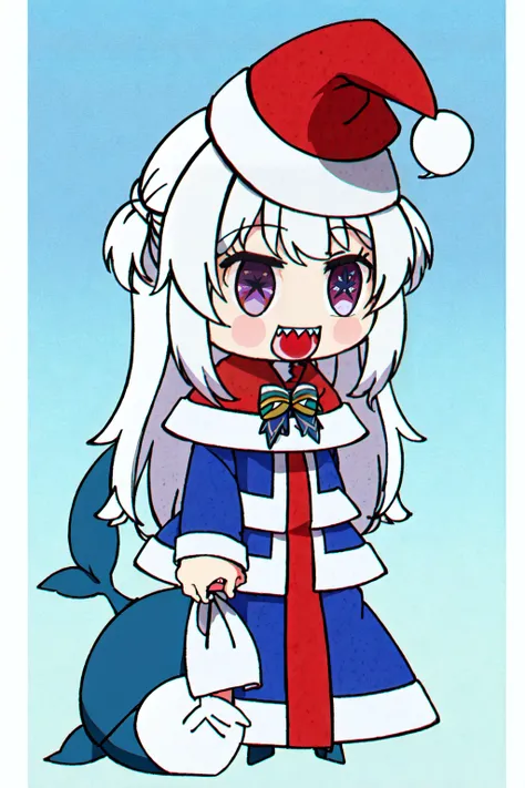 PADORU PADORU, Gwar Gura, Vtuber , ho****ve, white hair, shark costume, Padoru_Meme, open mouth, <lora:Padoru_Meme:0.8>