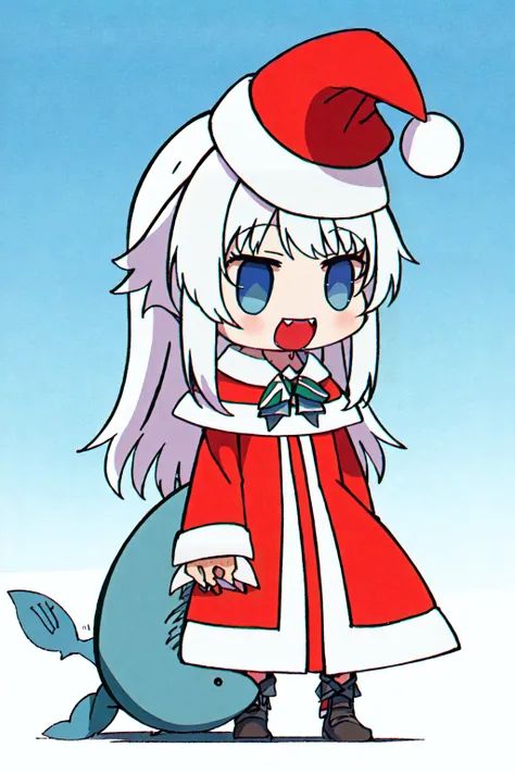 PADORU PADORU, Gwar Gura, Vtuber , ho****ve, white hair, shark costume, Padoru_Meme, open mouth, <lora:Padoru_Meme:0.8>