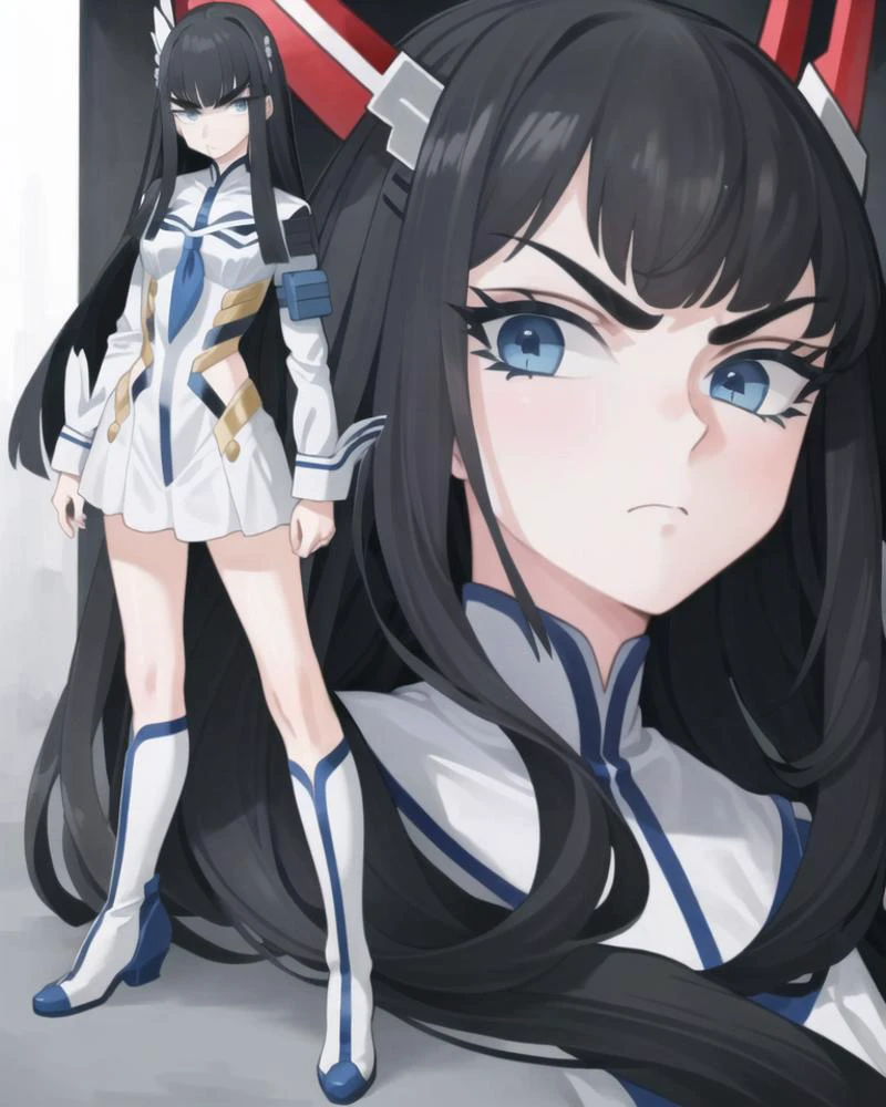 ((best quality)), ((highly detailed)), masterpiece, (detailed eyes, deep eyes), (1girl), full body, <lora:kiryuinSatsukiKillLaKill:.9>, kiryuin satsuki, (((serious expression))), <lora:Rabbit (wlsdnjs950):1>, wlsdnjs950, black outline