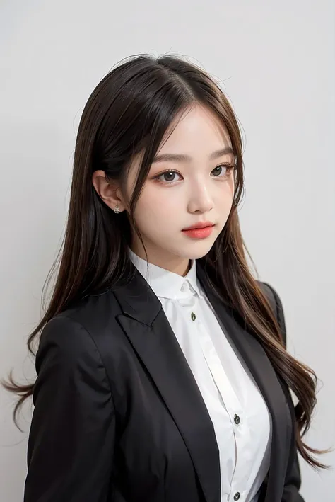 1girl, black formal attire, white background, <lora:Cakenawanine-02:1>