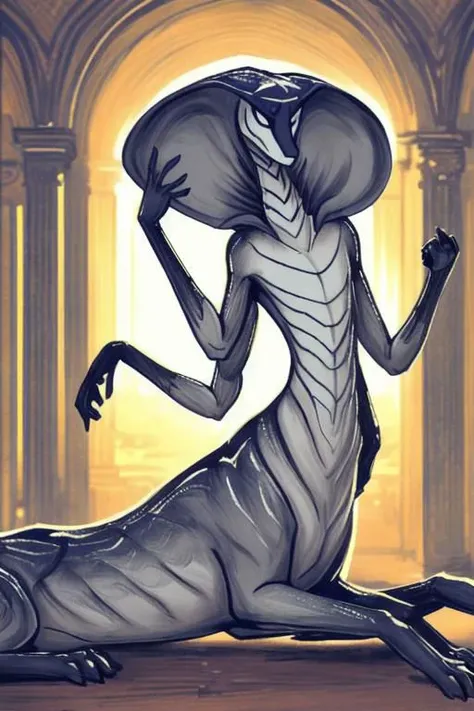 ASCIIASCII((Agreo):0.5), ((1_creature, solo, wavy_body, flat_body, 1_head, (((4arm):1.2), 2_left_arms_2_right_arms, symmetrical_limbs)), 4_legs, taur)), ((colorful_skin)), pointed_face, long_nostrils, tail, inhuman, androgynous, no_wings, no_paws, no_shell, no_human_traits, (3_fingers, 3_toes), 2_eyes, small_eyes, no_mouth, no_hooves, no_paws, no_handtail, ((cobra_hood, hood_connected_to_forehead, no_clothing, gills_on_neck)), vertical_nostrils_down_face, visible_face, shaded_eyes, (no_mouth, mouthless, wide_neck, flat_neck, no_nose), smooth_skin, (snake_body, slender_body, worm_body, long_body, slender_taur_body, slender_lower_body, slender_abdomen, tapered_face, pointed_face) thick_tail, tapered_tail, (quadrapedal), pale_underbelly (OverallDetail+, high_quality_image, masterpiece_quality, ultra_detailed, highly_detailed_image, highly_detailed_arms, highly_detailed_gills, highly_detailed_face, highly_detailed_hands, good_anatomy, clean_lines, good_lighting, high_contrast, hires))((sfw, rating: safe))