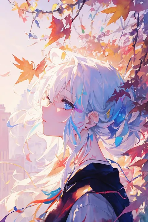 background tall building graffiti,((8k, best quality, masterpiece:1.1)),(best quality:1),(ultra highres:1),watercolor,a beautiful woman,hair ribbons,by agnes cecile,half body portrait,extremely luminous bright design,pastel colors,(ink:1.3),autumn lights,