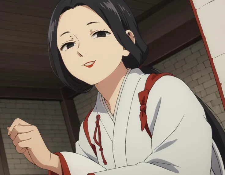 score_9, score_8_up, score_7_up, source_anime,
maizuru, <lora:maizuri-s1-ponyxl-lora-nochekaiser:1>,
maizuru, black hair, black eyes, long hair, low-tied ponytail, forehead, makeup, lipstick, red lips,
japanese clothes, wings, wide sleeves,
indoors, dojo, bent over, smile,
looking at viewer, solo, cowboy shot, dutch angle,