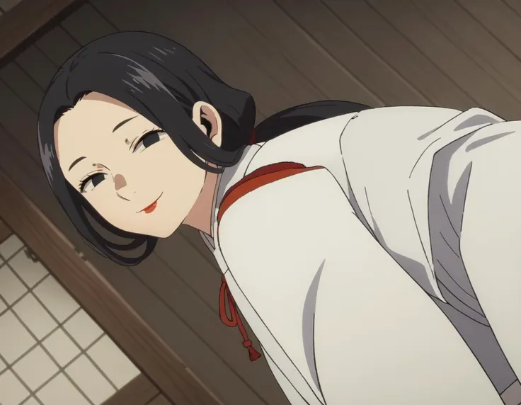 score_9, score_8_up, score_7_up, source_anime,
maizuru, <lora:maizuri-s1-ponyxl-lora-nochekaiser:1>,
maizuru, black hair, black eyes, long hair, low-tied ponytail, forehead, makeup, lipstick, red lips,
japanese clothes, wings, wide sleeves,
indoors, dojo, bent over, smile,
looking at viewer, solo, cowboy shot, dutch angle,