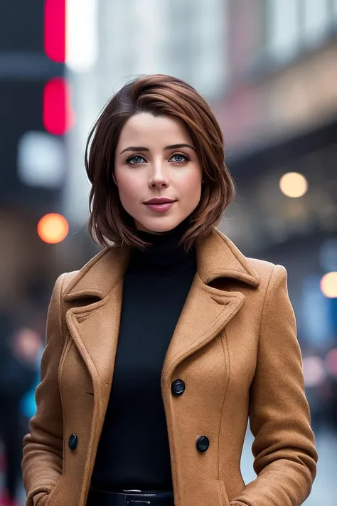 photo of (4nalemke:0.99), a woman as a movie star, modelshoot style, (extremely detailed CG unity 8k wallpaper), photo of the most beautiful artwork in the world, professional majestic oil painting by Ed Blinkey, Atey Ghailan, Studio Ghibli, by Jeremy Mann, Greg Manchess, Antonio Moro, trending on ArtStation, trending on CGSociety, Intricate, High Detail, Sharp focus, dramatic, photorealistic painting art by midjourney and greg rutkowski, (long brown coat), (turtleneck), ((comicon event)), (leather trousers), ((standing on the red carpet)), ((paparazzi in the background)), (looking at viewer), (detailed pupils:1.3), (modern outfit:1.2), closeup, red lips, (eye shadow)