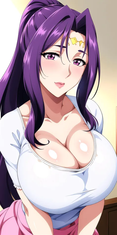 Kido_Saori, standing, solo, large_breasts, saori_sleeveless_white_dress, saori_puffy_sleeves_white_dress, masterpiece, best quality, detailed face, detailed eyes, highres,(upper body),big tits, nipples