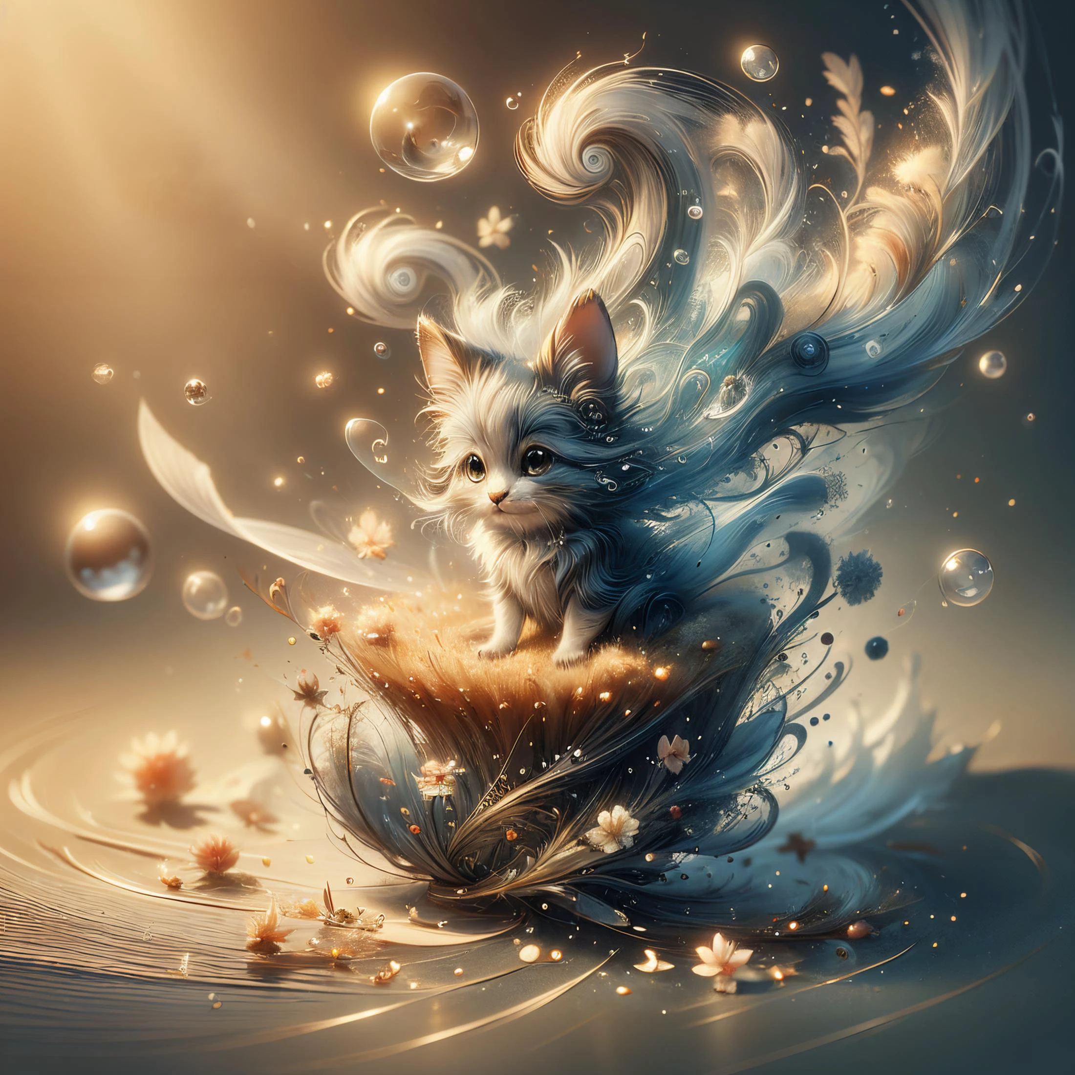 (((award winning photo))) Real:2.0, Fujifilm XT, Photorealistic, (full body:1.2),an absurdly cute little fairylike creature sitting in an Airbubble ,Liquify, <lora:Liquify:1> <lora:ElementWind:1> ElementWind