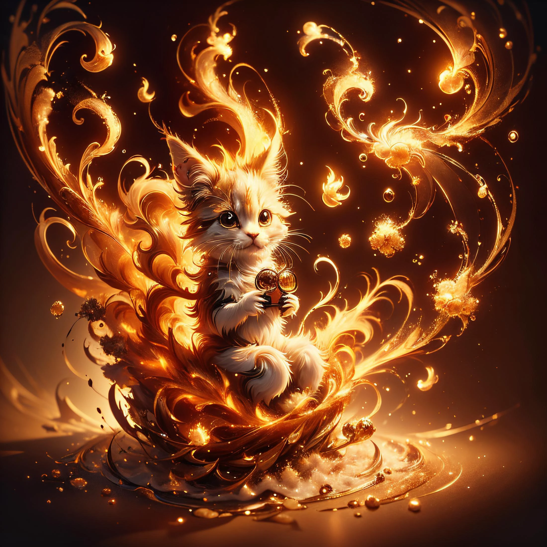 (((award winning photo))) Real:2.0, Fujifilm XT, Photorealistic, (full body:1.2),an absurdly cute little creature sitting in a waterbubble ,Liquify, <lora:Liquify:1> <lora:ElementFire1.5:0.8> ElementFire