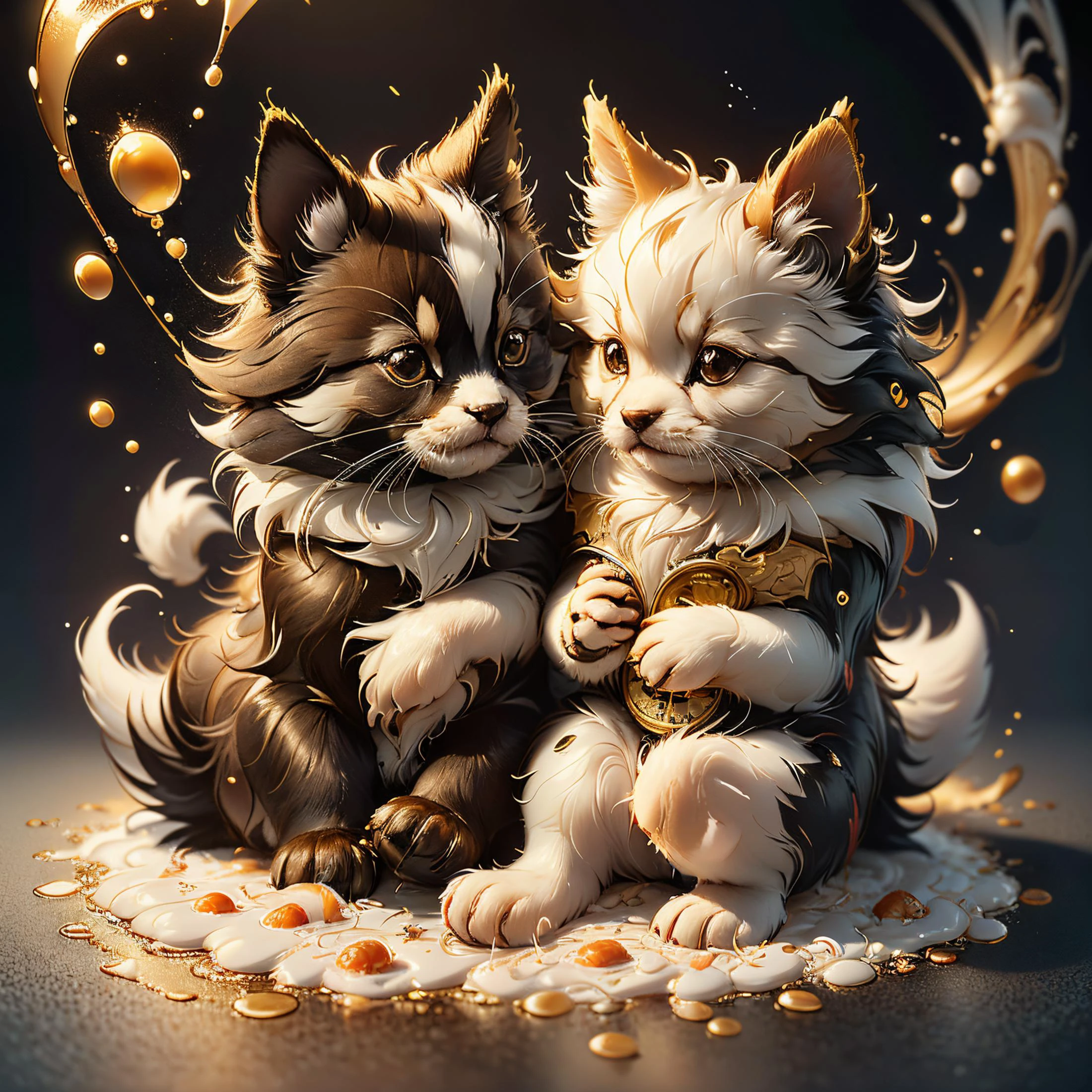 (((award winning photo))) Real:2.0, Fujifilm XT, Photorealistic, (full body:1.2),two absurdly cute and gorgeous creatures that cuddle and play with each other ,Liquify, <lora:Liquify:1> <lora:SushiStyle:0.8> SushiStyle