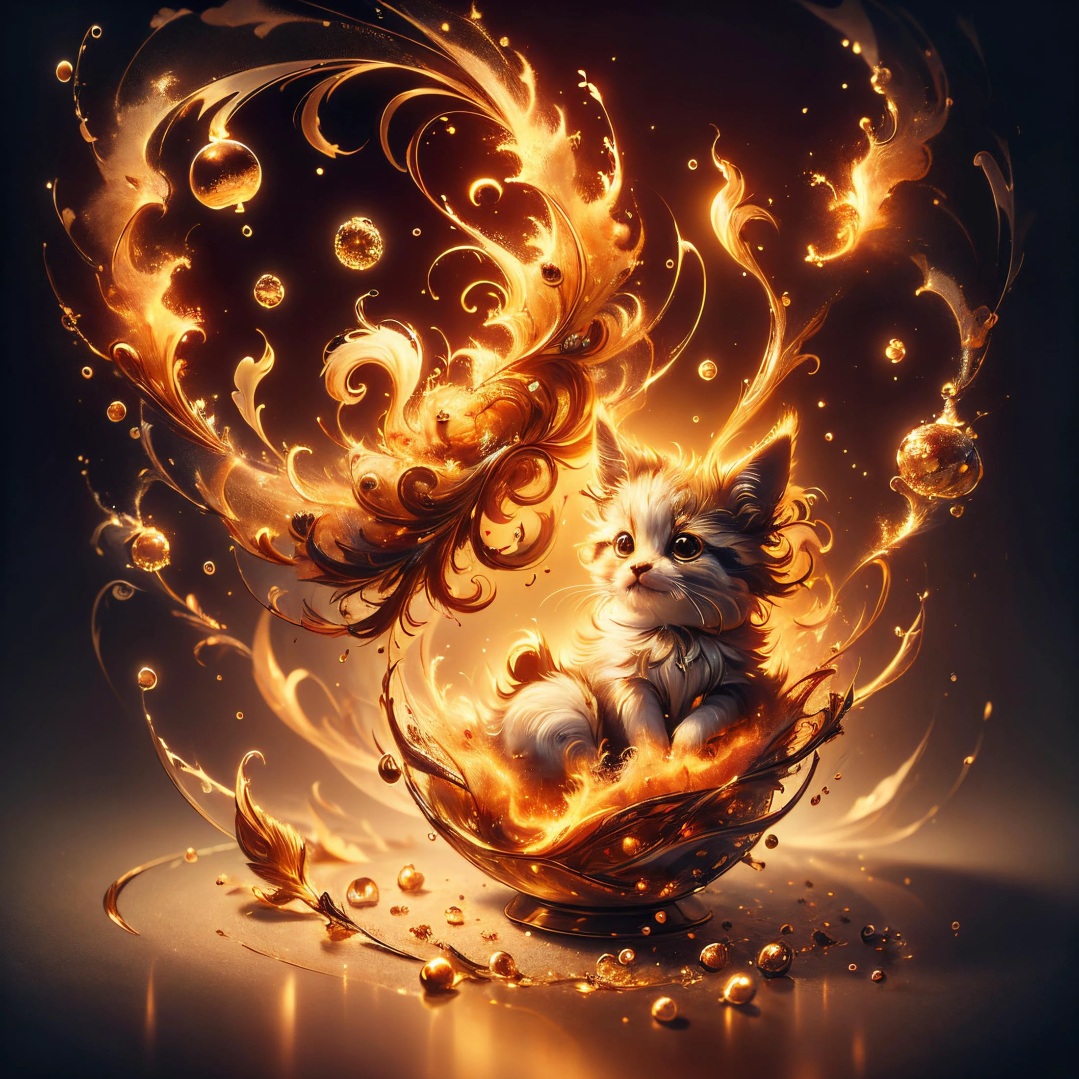 (((award winning photo))) Real:2.0, Fujifilm XT, Photorealistic, (full body:1.2),an absurdly cute little creature sitting in a waterbubble ,Liquify, <lora:Liquify:1> <lora:ElementFire1.5:0.8> ElementFire