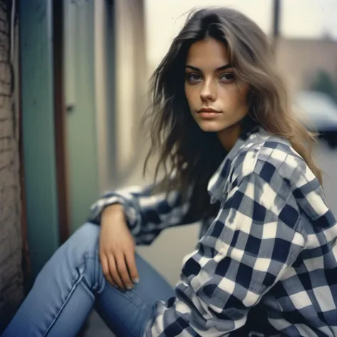 <lora:mix7:1>analog film photo close up, beautiful woman posing, ripped jeans and checkered shirt, cute look, perfect eyes, faded film, desaturated, 35mm photo, grainy, vignette, vintage, Kodachrome, Lomography, stained, highly detailed, found footage, f1.2 50mm