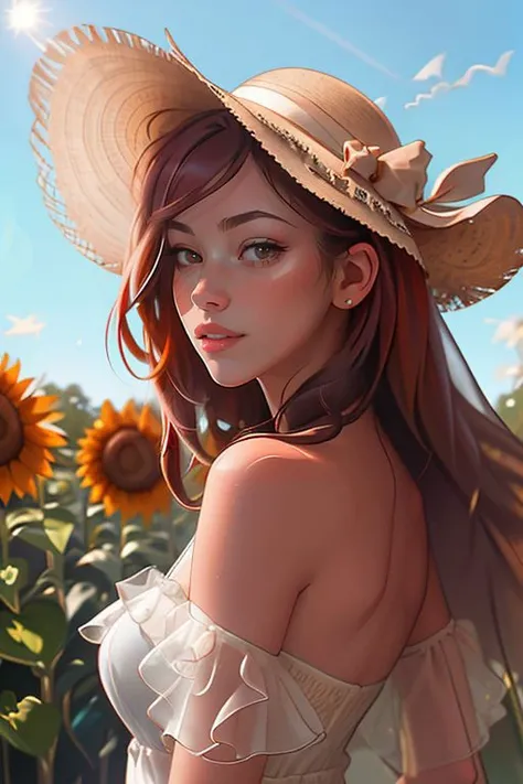 Merger_rose_janale,
walking through a field of sunflowers wearing a summer dress and sun hat, field, sunflowers, summer, scenic,
bokeh, f1.4, 40mm, photorealistic, raw, 8k, textured skin, skin pores, intricate details  <lora:epi_noiseoffset2:1>, epiCRealism <lora:detail_slider_v4:0.8> <lora:ClothingAdjuster3:-0.8>