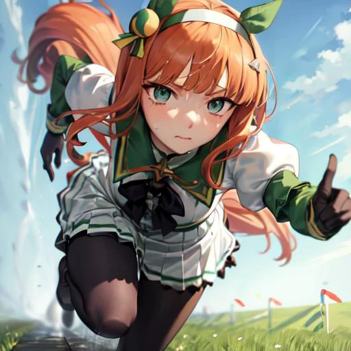 masterpiece, best quality, close up, face shot,
silence suzuka \(umamusume\),black gloves, white skirt, pleated skirt, black pantyhose, layered sleeves, puffy short sleeves, short over long sleeves, black bow, running, flowing grass,
<lora:silence_suzuka_lora:0.7>