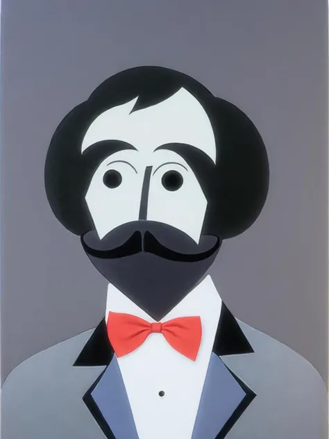 <lora:GeorgeCondo:1>a cartoon character with a mustache and a bow tie and a mustache on his face by George Condo