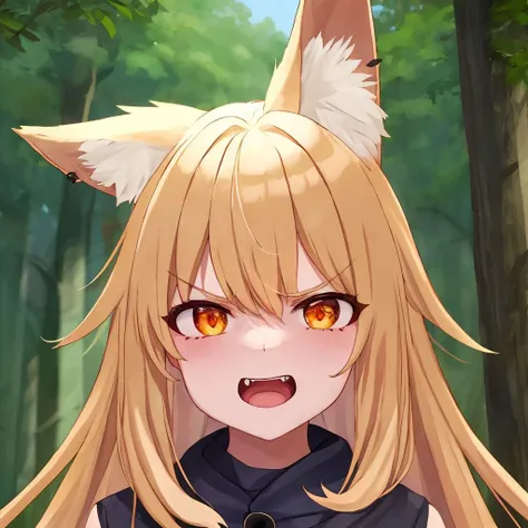 <lora:ear_down_v1:1>1girl, ear down, wolf ears, outdoors, forest, fangs, open mouth, angry, 8k, ultra detail, masterpiece